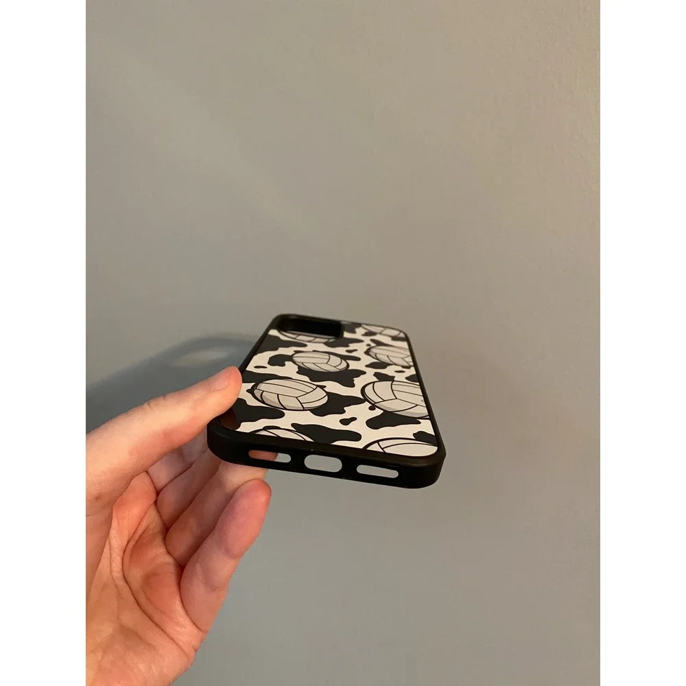 Volleyball Cow Print iPhone 12 12 Pro Case Unisex Black White Sporty Graphic